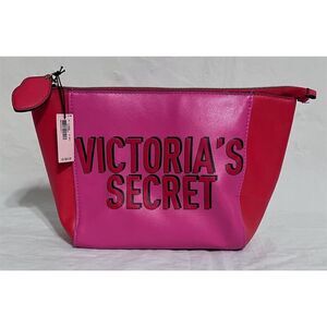 Victoria's Secret Pink & Red Cosmetic Bag Lip Zipper Travel Clutch